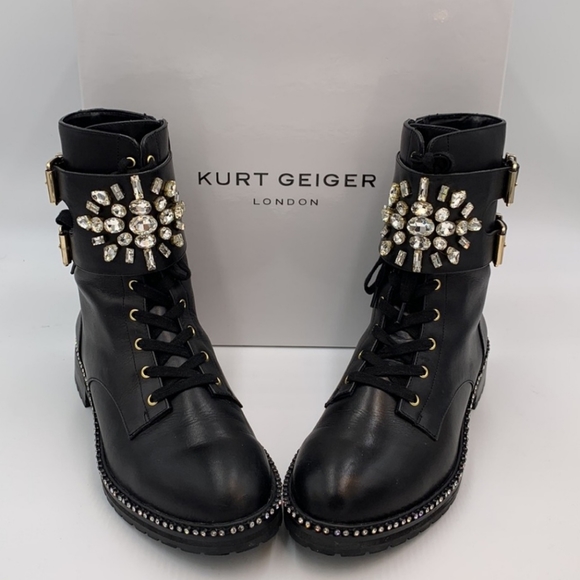 Kurt Geiger Shoes - Kurt Geiger Women's Stoop Embellished Combat Boots Size 9 $140 $240 Size 9